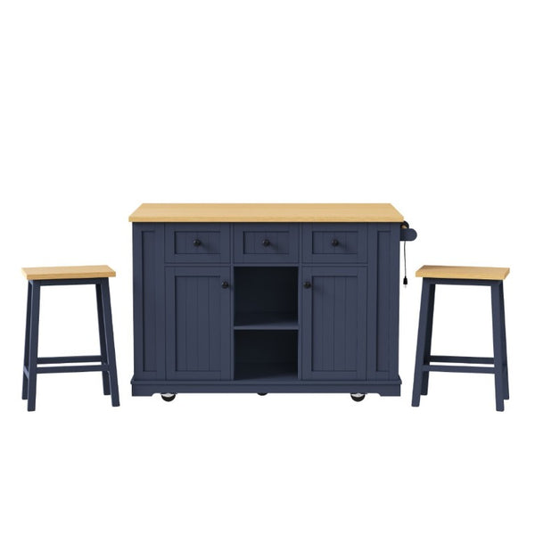 English Elm K&k 53 Inch Rolling Kitchen Island with Power Outlet Drop Leaf and Barn Door Storage N707S185531N