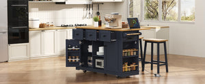 English Elm K&k 53 Inch Rolling Kitchen Island with Power Outlet Drop Leaf and Barn Door Storage N707S185531N