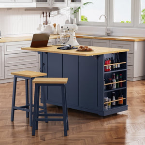 English Elm K&k 53 Inch Rolling Kitchen Island with Power Outlet Drop Leaf and Barn Door Storage N707S185531N