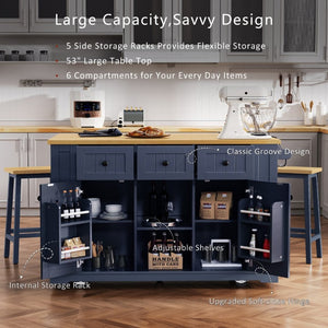 English Elm K&k 53 Inch Rolling Kitchen Island with Power Outlet Drop Leaf and Barn Door Storage N707S185531N