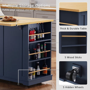 English Elm K&k 53 Inch Rolling Kitchen Island with Power Outlet Drop Leaf and Barn Door Storage N707S185531N