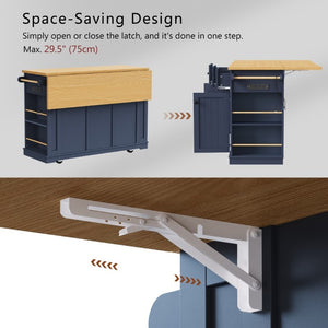 English Elm K&k 53 Inch Rolling Kitchen Island with Power Outlet Drop Leaf and Barn Door Storage N707S185531N