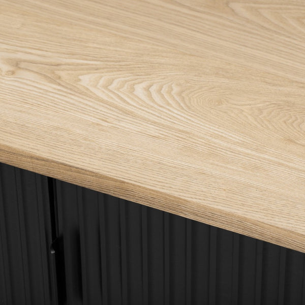 English Elm K&k Fluted Rolling Kitchen Island with Drop Leaf Ash Veneer Two Tone Storage Cart Black N707S221446B