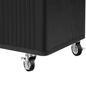 English Elm K&k Fluted Rolling Kitchen Island with Drop Leaf Ash Veneer Two Tone Storage Cart Black N707S221446B