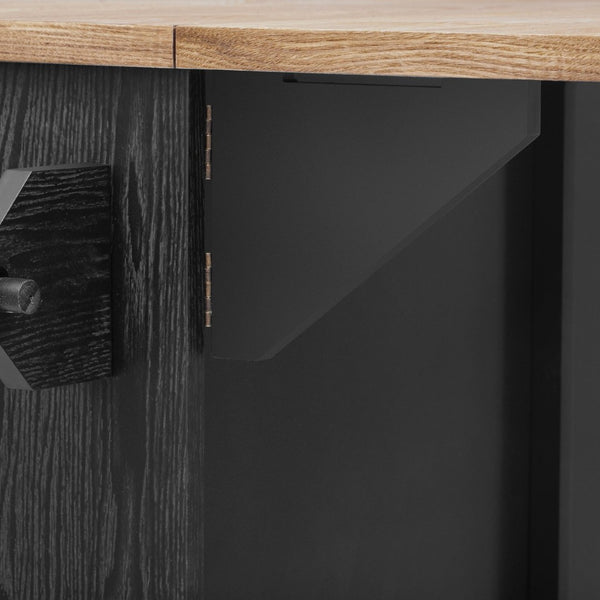 English Elm K&k Fluted Rolling Kitchen Island with Drop Leaf Ash Veneer Two Tone Storage Cart Black N707S221446B