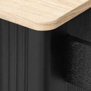 English Elm K&k Fluted Rolling Kitchen Island with Drop Leaf Ash Veneer Two Tone Storage Cart Black N707S221446B