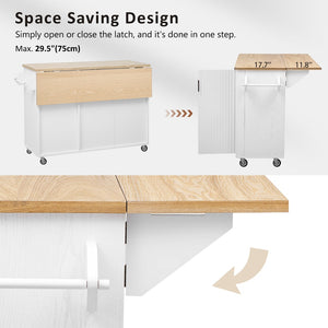English Elm K&k Fluted Rolling Kitchen Island with Drop Leaf Ash Veneer Two Tone Storage Cart White N707S221446W