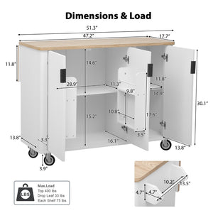 English Elm K&k Fluted Rolling Kitchen Island with Drop Leaf Ash Veneer Two Tone Storage Cart White N707S221446W