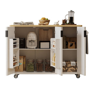 English Elm K&k Fluted Rolling Kitchen Island with Drop Leaf Ash Veneer Two Tone Storage Cart White N707S221446W