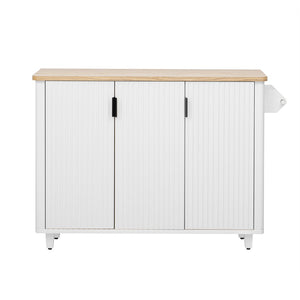 English Elm K&k Fluted Rolling Kitchen Island with Drop Leaf Ash Veneer Two Tone Storage Cart White N707S221446W