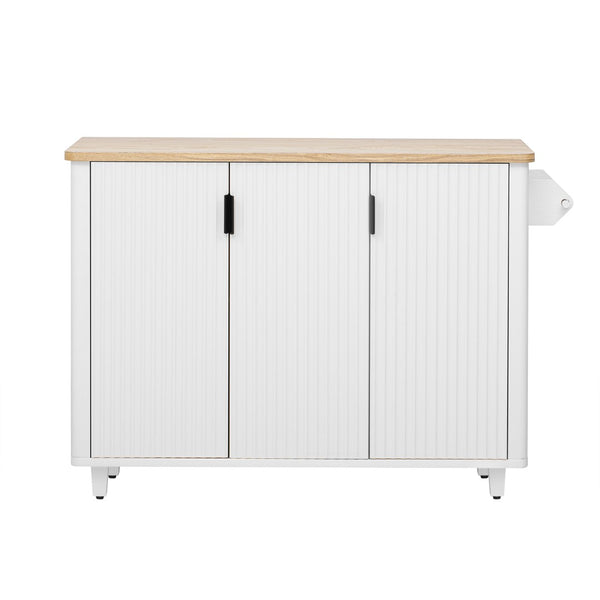 English Elm K&k Fluted Rolling Kitchen Island with Drop Leaf Ash Veneer Two Tone Storage Cart White N707S221446W