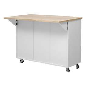 English Elm K&k Fluted Rolling Kitchen Island with Drop Leaf Ash Veneer Two Tone Storage Cart White N707S221446W