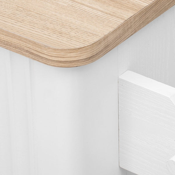 English Elm K&k Fluted Rolling Kitchen Island with Drop Leaf Ash Veneer Two Tone Storage Cart White N707S221446W
