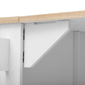 English Elm K&k Fluted Rolling Kitchen Island with Drop Leaf Ash Veneer Two Tone Storage Cart White N707S221446W