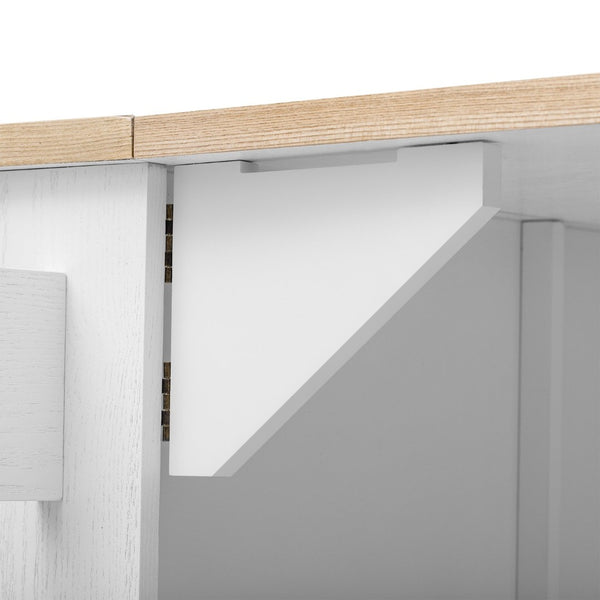English Elm K&k Fluted Rolling Kitchen Island with Drop Leaf Ash Veneer Two Tone Storage Cart White N707S221446W