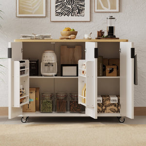 English Elm K&k Fluted Rolling Kitchen Island with Drop Leaf Ash Veneer Two Tone Storage Cart White N707S221446W