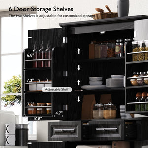 English Elm K&k Tall Farmhouse Pantry Cabinet with Pull Out Organizers and Six Door Shelves Black N707S256507B