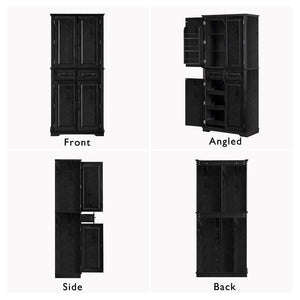 English Elm K&k Tall Farmhouse Pantry Cabinet with Pull Out Organizers and Six Door Shelves Black N707S256507B