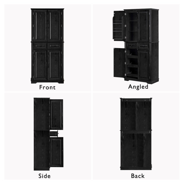 English Elm K&k Tall Farmhouse Pantry Cabinet with Pull Out Organizers and Six Door Shelves Black N707S256507B