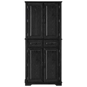 English Elm K&k Tall Farmhouse Pantry Cabinet with Pull Out Organizers and Six Door Shelves Black N707S256507B