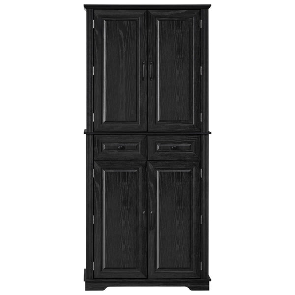 English Elm K&k Tall Farmhouse Pantry Cabinet with Pull Out Organizers and Six Door Shelves Black N707S256507B