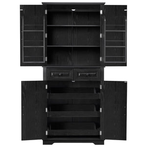 English Elm K&k Tall Farmhouse Pantry Cabinet with Pull Out Organizers and Six Door Shelves Black N707S256507B