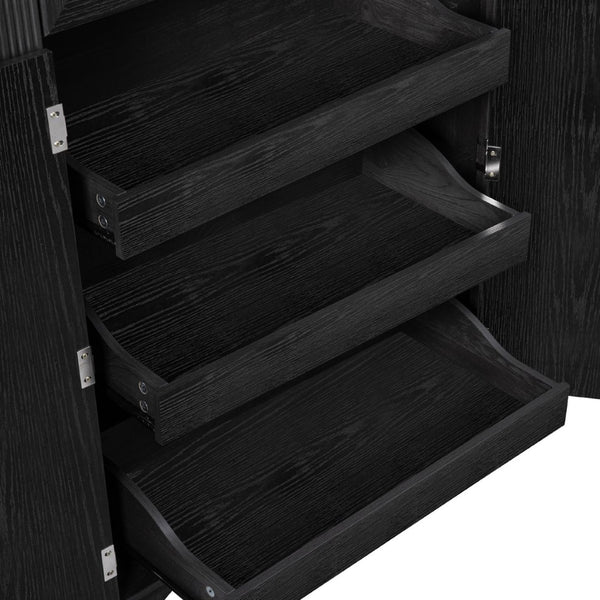 English Elm K&k Tall Farmhouse Pantry Cabinet with Pull Out Organizers and Six Door Shelves Black N707S256507B