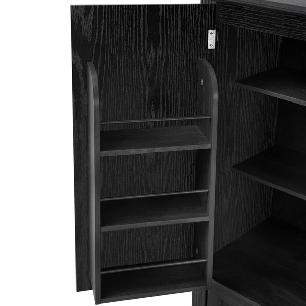 English Elm K&k Tall Farmhouse Pantry Cabinet with Pull Out Organizers and Six Door Shelves Black N707S256507B