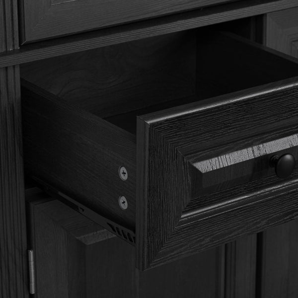 English Elm K&k Tall Farmhouse Pantry Cabinet with Pull Out Organizers and Six Door Shelves Black N707S256507B