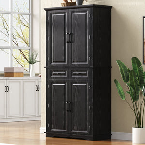 English Elm K&k Tall Farmhouse Pantry Cabinet with Pull Out Organizers and Six Door Shelves Black N707S256507B