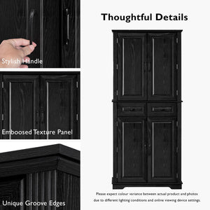 English Elm K&k Tall Farmhouse Pantry Cabinet with Pull Out Organizers and Six Door Shelves Black N707S256507B