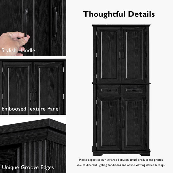 English Elm K&k Tall Farmhouse Pantry Cabinet with Pull Out Organizers and Six Door Shelves Black N707S256507B
