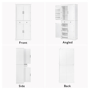 English Elm K&k Tall Farmhouse Pantry Cabinet with Pull Out Organizers and Six Door Shelves White N707S256507W