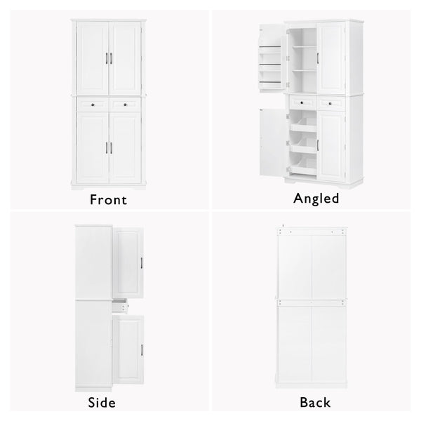 English Elm K&k Tall Farmhouse Pantry Cabinet with Pull Out Organizers and Six Door Shelves White N707S256507W