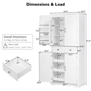 English Elm K&k Tall Farmhouse Pantry Cabinet with Pull Out Organizers and Six Door Shelves White N707S256507W