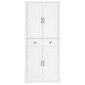 English Elm K&k Tall Farmhouse Pantry Cabinet with Pull Out Organizers and Six Door Shelves White N707S256507W