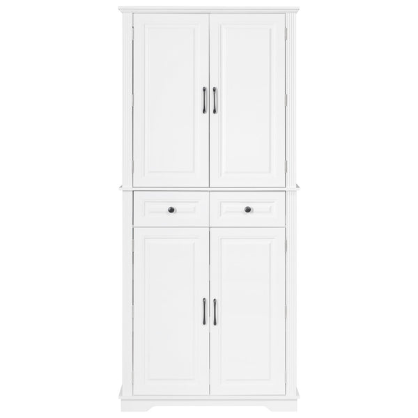 English Elm K&k Tall Farmhouse Pantry Cabinet with Pull Out Organizers and Six Door Shelves White N707S256507W