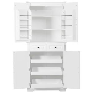 English Elm K&k Tall Farmhouse Pantry Cabinet with Pull Out Organizers and Six Door Shelves White N707S256507W