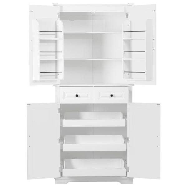 English Elm K&k Tall Farmhouse Pantry Cabinet with Pull Out Organizers and Six Door Shelves White N707S256507W