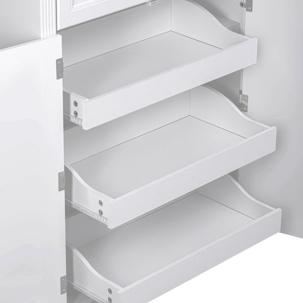 English Elm K&k Tall Farmhouse Pantry Cabinet with Pull Out Organizers and Six Door Shelves White N707S256507W