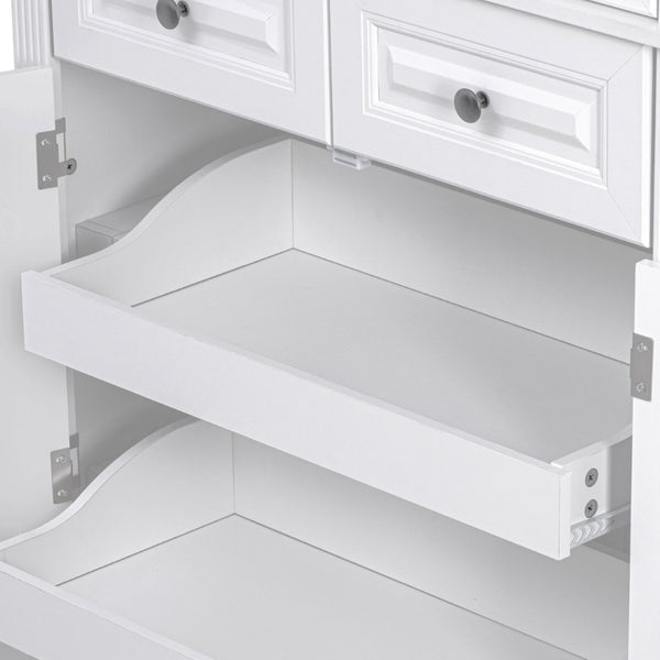 English Elm K&k Tall Farmhouse Pantry Cabinet with Pull Out Organizers and Six Door Shelves White N707S256507W