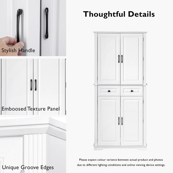 English Elm K&k Tall Farmhouse Pantry Cabinet with Pull Out Organizers and Six Door Shelves White N707S256507W