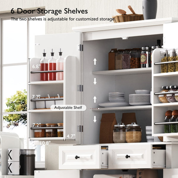 English Elm K&k Tall Farmhouse Pantry Cabinet with Pull Out Organizers and Six Door Shelves White N707S256507W