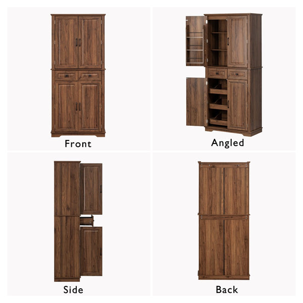 English Elm K&k Tall Farmhouse Pantry Cabinet with Pull Out Organizers and Six Door Shelves Brown N707S256507Z