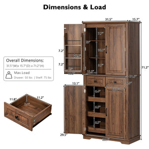 English Elm K&k Tall Farmhouse Pantry Cabinet with Pull Out Organizers and Six Door Shelves Brown N707S256507Z