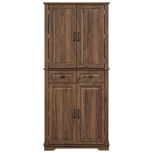 English Elm K&k Tall Farmhouse Pantry Cabinet with Pull Out Organizers and Six Door Shelves Brown N707S256507Z