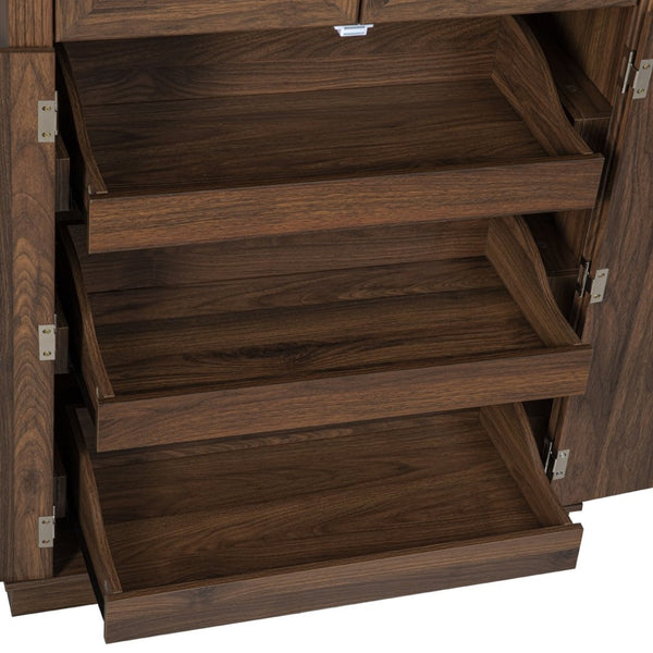 English Elm K&k Tall Farmhouse Pantry Cabinet with Pull Out Organizers and Six Door Shelves Brown N707S256507Z