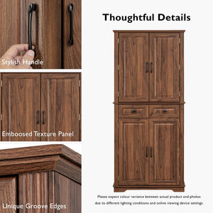 English Elm K&k Tall Farmhouse Pantry Cabinet with Pull Out Organizers and Six Door Shelves Brown N707S256507Z