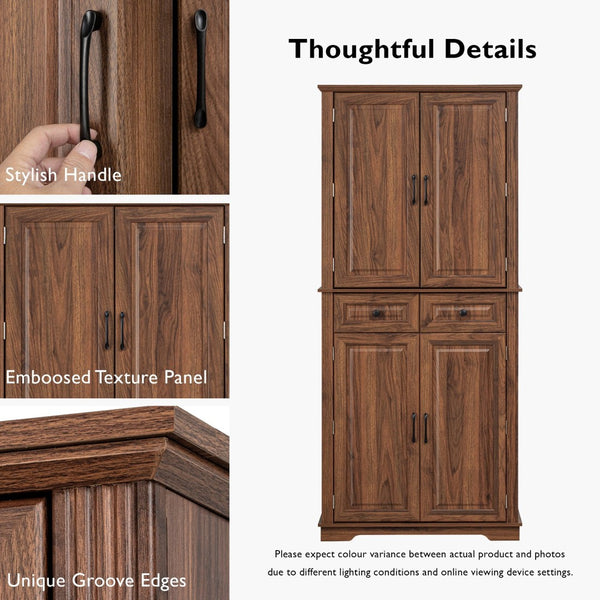 English Elm K&k Tall Farmhouse Pantry Cabinet with Pull Out Organizers and Six Door Shelves Brown N707S256507Z