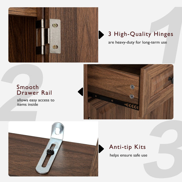 English Elm K&k Tall Farmhouse Pantry Cabinet with Pull Out Organizers and Six Door Shelves Brown N707S256507Z